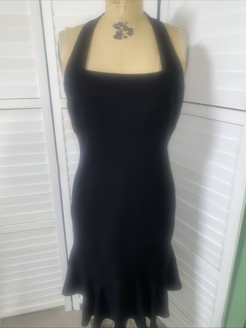 VTG Evan Picone Sheath Cocktail Dress W/ Ruffle Hem Sz 8 Black Sleeveless Lined